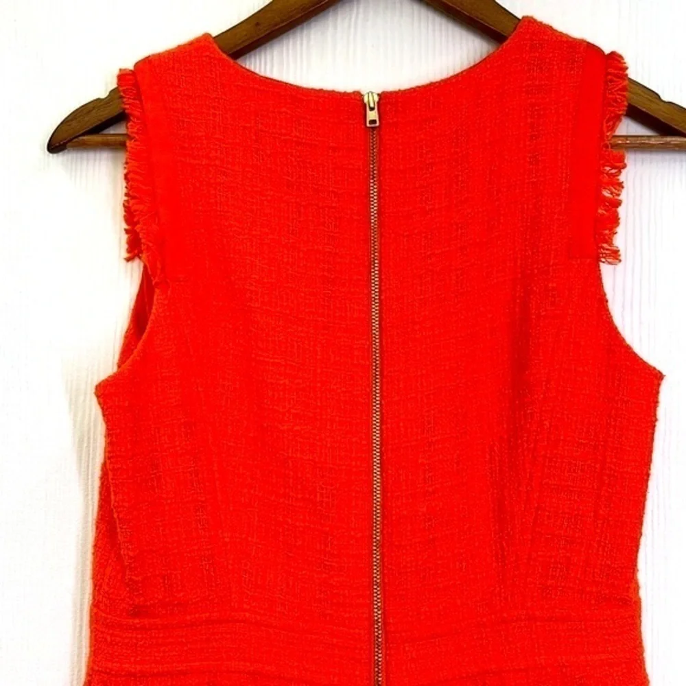 J Crew - Neon Persimmon Sheath Textured Tweed Midi Sleeveless Dress Size 4